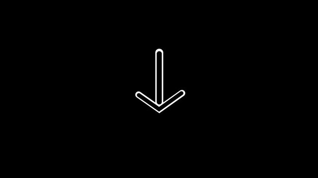 White outline of a downward pointing arrow on a black background direction movement