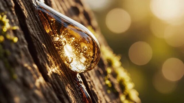 Close-up of amber resin dripping from a tree