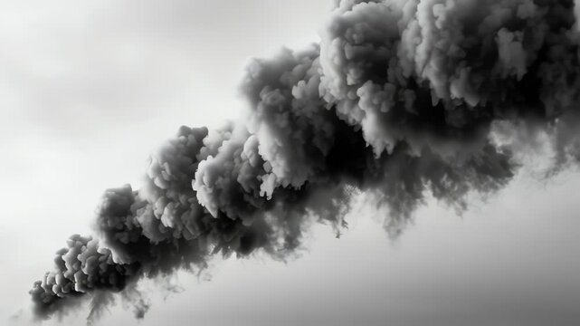 Thick plumes of dark smoke billow into the sky from an industrial source.