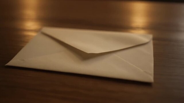 Close Up Black Mail Envelope on Wooden Table Video.