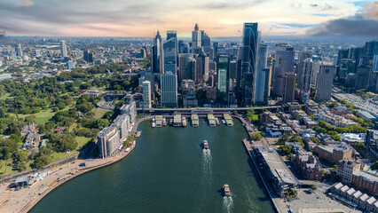 21 January 2026 Aerial Drone View of Sydney Harbour Circular Quay on a nice Summer day beautiful Sky in Sydney NSW Australia