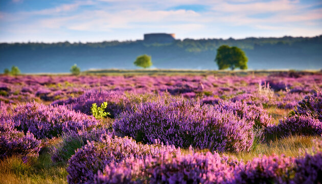 Blooming Heather Plants In Rebild Bakker In Denmark