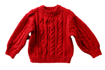 Red Cable Knit Sweater Isolated on Transparent Background