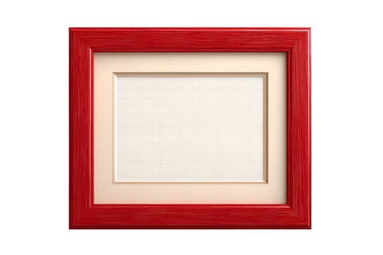 Red Wood Picture Frame with Passepartout, Empty, Displaying Text, isolated on transparent background - Powered by Adobe