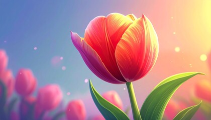 Vibrant Tulip Blooming in a Colorful Garden Scene.