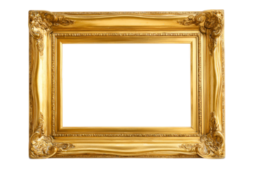 Ornate Golden Picture Frame with Intricate Details, Classic Design, isolated on transparent background