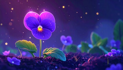 Vibrant Purple Flower Blooming in a Magical Night Garden.