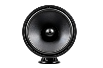 Black Speaker Audio Device Front View Closeup, Isolated Speaker on Transparent Background