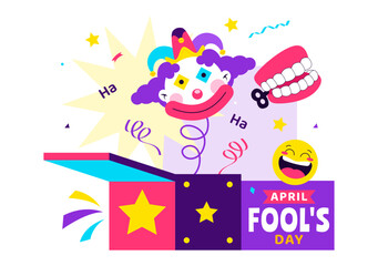 Fototapeta premium Happy April Fools Day Celebration Illustration Featuring A Jester Hat And Surprise Box To Trick People In Flat Cartoon Holiday Style Background