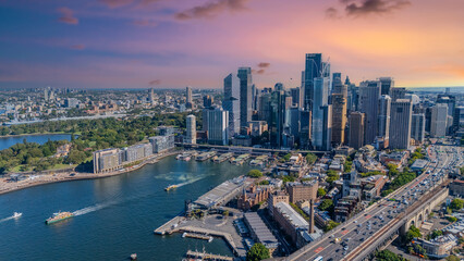21 January 2026 Aerial Drone View of Sydney Harbour Circular Quay on a nice Summer day beautiful Sky in Sydney NSW Australia