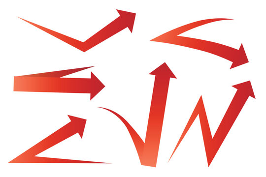 反射する赤い矢印のセット　ビジネス図解等に便利な素材