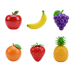 Collection of Six Realistic Artificial Fruits Displayed Together.