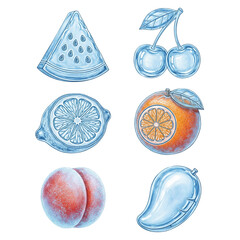Collection of Ice Fruit Shapes for Refreshing Drinks.