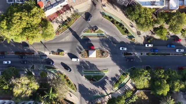 Monumento a Felipe Carrillo Puerto, Paseo Montejo, M&eacute;rida, Yucat&aacute;n, M&eacute;xico, aerial view, drone, hovering, top down, bird's eye view, monument, traffic, cars, boulevard, city, urban, landscape, citysca