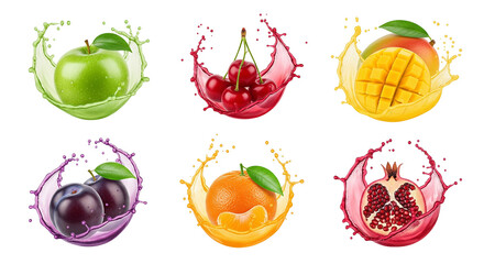 Assortment of Fresh Fruits Splashing in Juice.