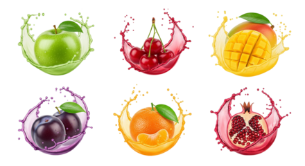 Assortment of Fresh Fruits Splashing in Juice.