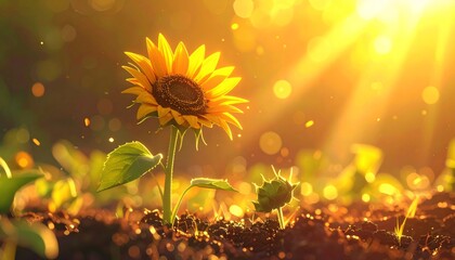 Vibrant Sunflower Blooming in a Field Under Bright Sunlight.