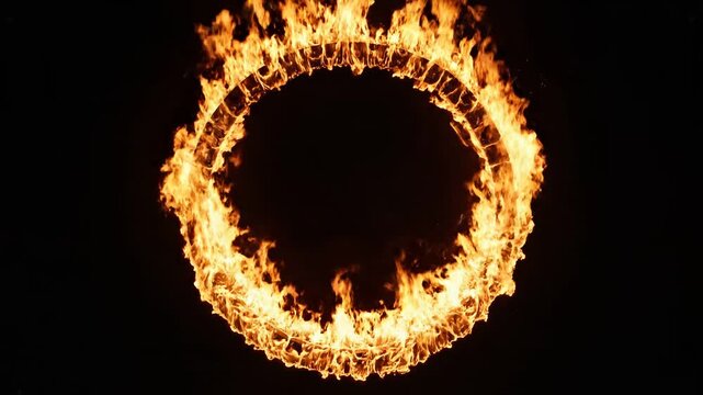 Dramatic burning ring of fire glowing intensely against a solid black background for a challenge concept and powerful energy display