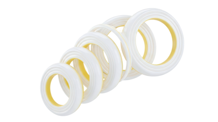 Abstract white and yellow torus shapes arranged in a spiral