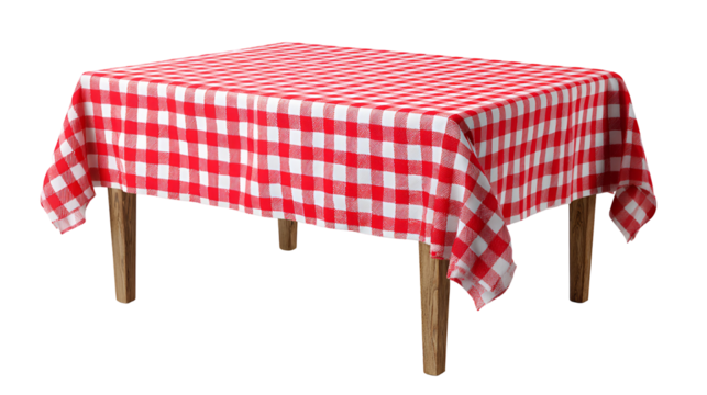 Picnic Table with Red Checkered Cloth, Classic Bistro Style Furniture, isolated on transparent background - Powered by Adobe