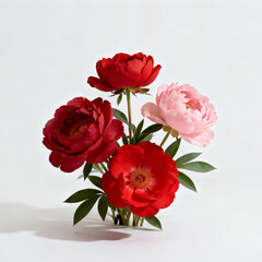 Obraz premium Vibrant Red and Pink Floral Arrangement on White Background