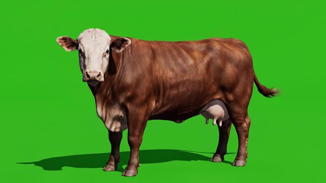 Multiple animated cows on green background showcasing various poses and movements for digital design projects