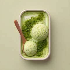 Matcha green tea ice cream scoops in a box 