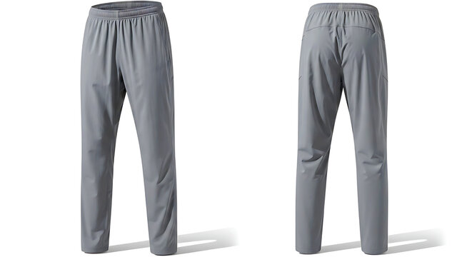Minimal gray jogger pants mockup shown in front and back view. Perfect for clean apparel branding, casual wear design, and modern fashion catalogs.