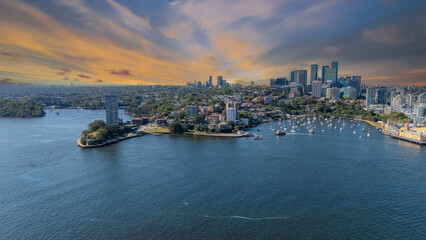 21 January 2026 Aerial Drone View of Sydney Harbour Circular Quay on a nice Summer day beautiful Sky in Sydney NSW Australia