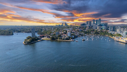 Obraz premium 21 January 2026 Aerial Drone View of Sydney Harbour Circular Quay on a nice Summer day beautiful Sky in Sydney NSW Australia