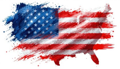 A colorful artistic representation of the United States, blending the American flag with a map outline, symbolizing patriotism and national identity.