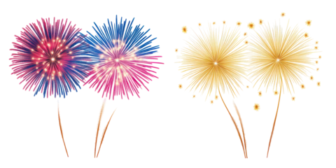 Colorful fireworks burst, celebration, festive background, isolated on transparent background