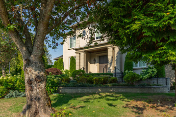 Entrance of luxury house in summer with nice landscape in Vancouver, Canada, North America. Day time on August 2025.