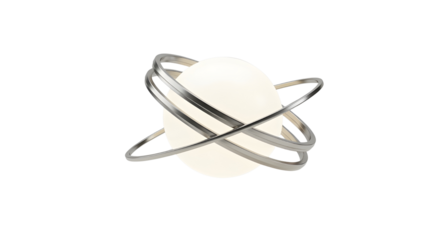 Abstract White Sphere with Orbiting Silver Rings isolated PNG with Transparent Background