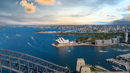 Naklejka premium 21 January 2026 Aerial Drone View of Sydney Harbour Circular Quay on a nice Summer day beautiful Sky in Sydney NSW Australia