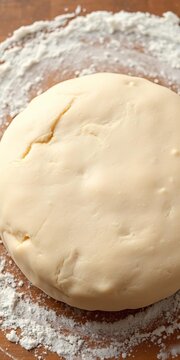 Unshaped, round dough resting; its smooth surface and slight edge indicate it's primed for shaping or topping,  raw,  preparation