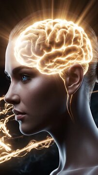 Glowing human head with light beams representing strength of mind