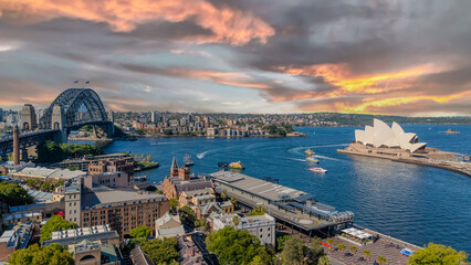 21 January 2026 Aerial Drone View of Sydney Harbour Circular Quay on a nice Summer day beautiful...