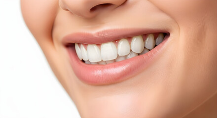 Obraz premium Close-up of a healthy, white smile with perfect teeth and vibrant pink lips, conveying joy and confidence