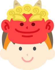 赤鬼のお面をつけた、男の子のアイコンのイラスト