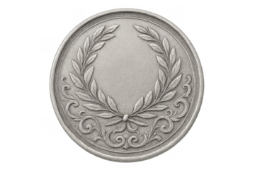 Silver medal with laurel wreath and ornate details