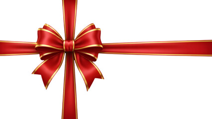 Red ribbon bow with gold trim isolated on transparent background