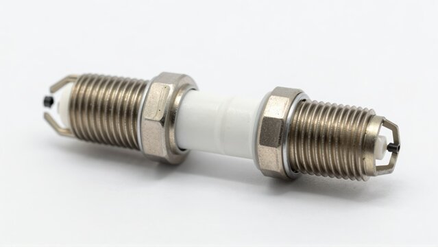 A single spark plug with metallic threading and white ceramic insulator