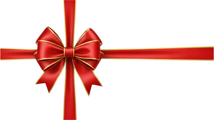 Elegant red gift bow with gold trim, isolated on transparent background