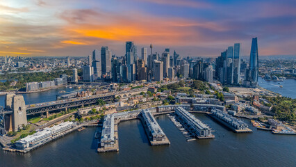 Fototapeta premium 21 January 2026 Aerial Drone View of Sydney Harbour Circular Quay on a nice Summer day beautiful Sky in Sydney NSW Australia