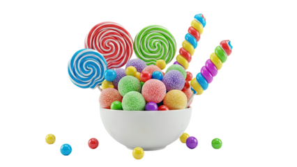 Bowl of colorful candies and lollipops