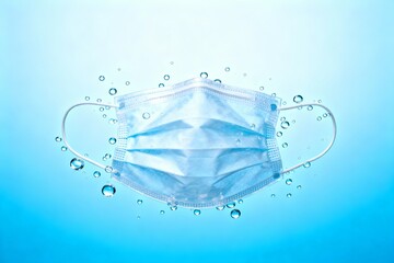 Blue surgical mask with water droplets