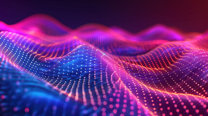 Abstract Digital Waves: An eye-catching digital abstract of flowing waves, each crest illuminated with an array of vibrant blues and purples.