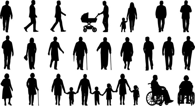 cPeople silhouettes in elevation side view | Architecture people | silhouettes of people | 2D people | Section Elevation View | Architectural drawing people | characters See Less
