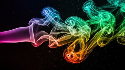 Vibrant wisps of smoke in a rainbow of colors against a black speckled background
